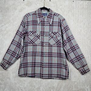 Vintage Pendleton Board Shirt Mens Medium USA Made Loop Collar Plaid Outdoors